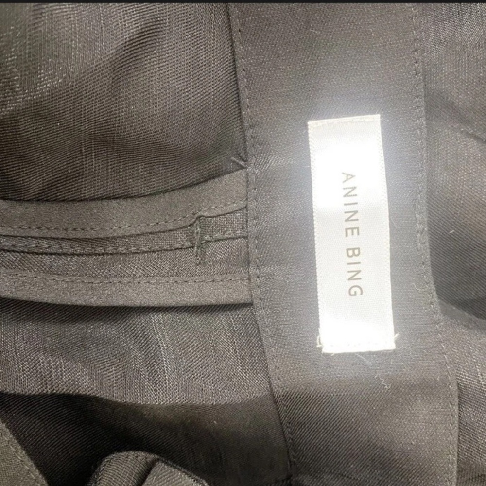 Anine Bing Carla Pleated Twill Wide Leg Trousers Pants Linen Blend Black Size 34 - Picture 8 of 13